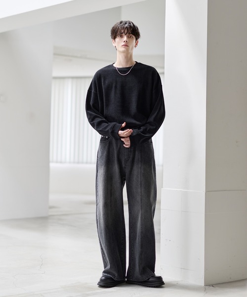 ヴィンテージ加工13ozセンターシームストレートデニムパンツ（デニム