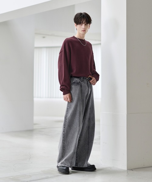 ヴィンテージ加工13ozセンターシームストレートデニムパンツ（デニム