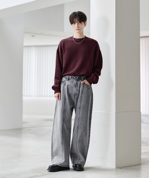 ヴィンテージ加工13ozセンターシームストレートデニムパンツ（デニム