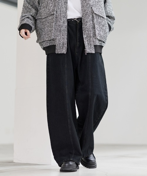 ヴィンテージ加工13ozセンターシームストレートデニムパンツ（デニム