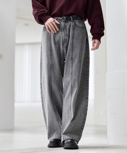 ヴィンテージ加工13ozセンターシームストレートデニムパンツ（デニム