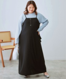 SMILE LAND | <大きいサイズ>2点セット(よく伸びるデザインキャミワンピース+カットソーテレコトップス)(ワンピース)