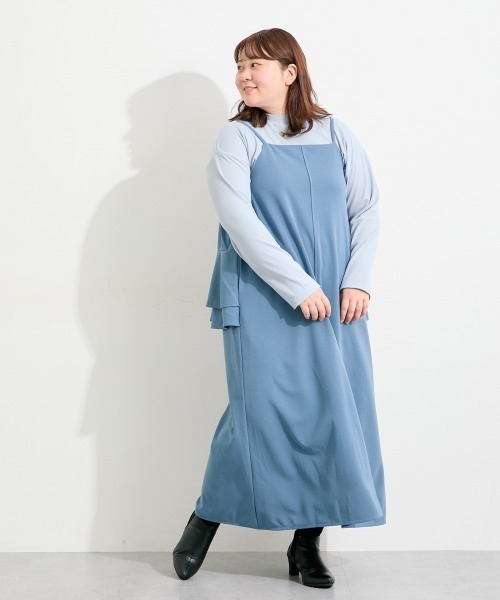 SMILE LAND(スマイルランド)の「<大きいサイズ>2点セット(よく伸びるデザインキャミワンピース+カットソーテレコトップス)(ワンピース・レディース・ピンク系/カーキ系/ブラック系/ブルー系・L/LL/3L/4L/5L)」の9枚目の写真