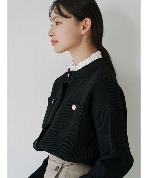 TONAL（トーナル）の「フリル衿金ボタンカーデ（カーディガン/ボレロ・レディース・ブラック/ネイビー/ブラウン・MEDIUM）」の5枚目の写真