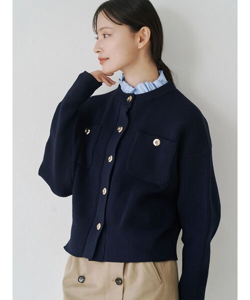 TONAL（トーナル）の「フリル衿金ボタンカーデ（カーディガン/ボレロ・レディース・ブラック/ネイビー/ブラウン・MEDIUM）」の7枚目の写真
