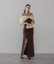 leja 結婚式 オケージョン パーティドレス ブラウンロングドレス LEJAブラウンレースドレス オケージョンドレス お呼ばれドレス