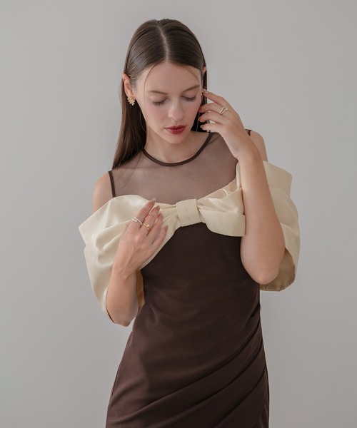 Leja(レジャ)の「【LEJA LUXE】ビッグリボンシアーショルダードレープロングドレスワンピース美脚効果結婚式 パーティードレス 成人式 二次会 同窓会 お呼ばれ オケージョン 20代 30代(ドレス・レディース・ブラウン・SMALL/MEDIUM/LARGE)」の10枚目の写真