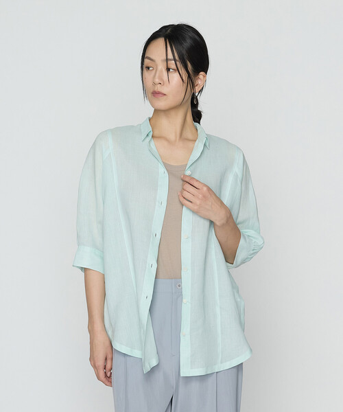 Gabardine K.T(ギャバジンケーティー)の「ラミーシャンブレー シアーシャツ(シャツ/ブラウス・レディース・ライトグレー/イエロー/ミント/ネイビー・7号/9号)」の17枚目の写真