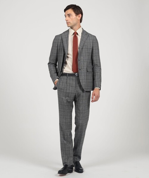 <美品＞TAGLIATORE ダークグレー super130'sウールスーツ54 セール】【別注】TAGLIATORE ウールサキソニーチェック シングルブレス