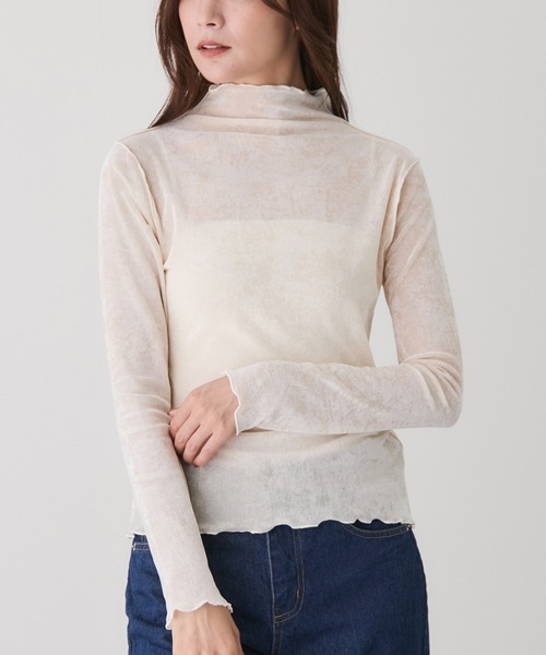 Jayro(ジャイロ)の「フロッキーメッシュボトルネックプルオーバー(Tシャツ/カットソー・レディース・ダークブラウン/ベージュ/チャコールグレー/ブラック/ブルー系その他5/ホワイト系その他・M)」の2枚目の写真
