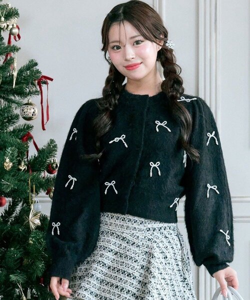 OLIVE des OLIVE（オリーブデオリーブ）の「【TwinkleCollection】リボンニット（カーディガン/ボレロ・レディース・ブラック/オフホワイト/レッド・FREE）」の3枚目の写真