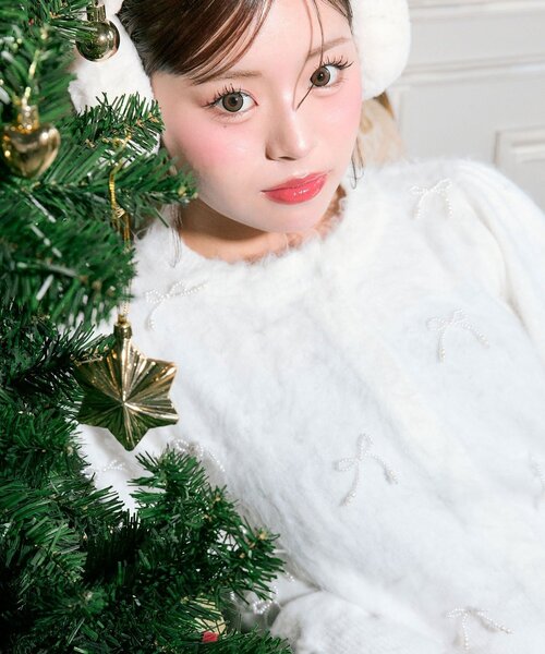 OLIVE des OLIVE（オリーブデオリーブ）の「【TwinkleCollection】リボンニット（カーディガン/ボレロ・レディース・ブラック/オフホワイト/レッド・FREE）」の7枚目の写真