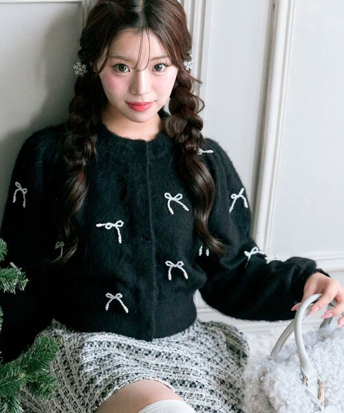 OLIVE des OLIVE（オリーブデオリーブ）の「【TwinkleCollection】リボンニット（カーディガン/ボレロ・レディース・ブラック/オフホワイト/レッド・FREE）」の11枚目の写真