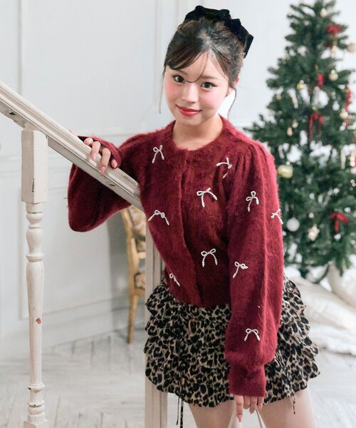 OLIVE des OLIVE（オリーブデオリーブ）の「【TwinkleCollection】リボンニット（カーディガン/ボレロ・レディース・ブラック/オフホワイト/レッド・FREE）」の4枚目の写真