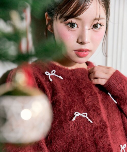 OLIVE des OLIVE（オリーブデオリーブ）の「【TwinkleCollection】リボンニット（カーディガン/ボレロ・レディース・ブラック/オフホワイト/レッド・FREE）」の5枚目の写真