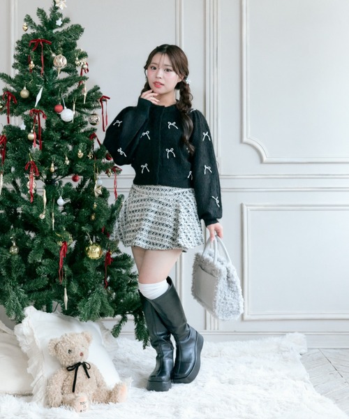 OLIVE des OLIVE（オリーブデオリーブ）の「【TwinkleCollection】リボンニット（カーディガン/ボレロ・レディース・ブラック/オフホワイト/レッド・FREE）」の4枚目の写真