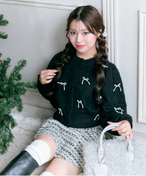 OLIVE des OLIVE（オリーブデオリーブ）の「【TwinkleCollection】リボンニット（カーディガン/ボレロ・レディース・ブラック/オフホワイト/レッド・FREE）」の7枚目の写真