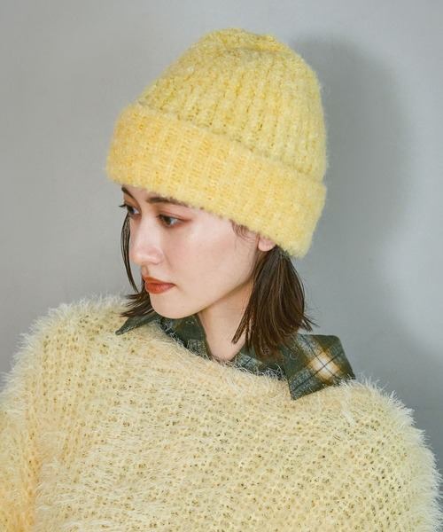 モンブラン ケーブル編み ニット帽 イエロー セール】シャギーニットワッチ / 579026（ニットキャップ/ビーニー