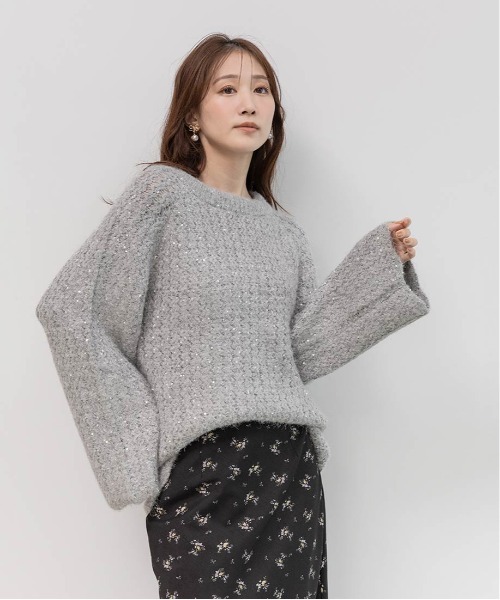 RANDA(ランダ)の「【選べる丈感】スパンコール混オーバーサイズニット(ニット/セーター・レディース・ピンク/ホワイト/グレー・FT/FREE)」の22枚目の写真