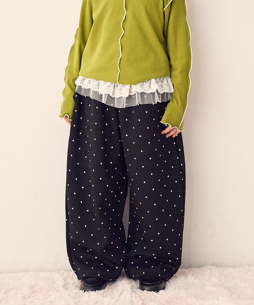 Piet（ピエット）の「ウエストフリル ドットスウェットパンツ（スウェットパンツ・キッズ・グレー/ブラック・130/120/100/110）」の2枚目の写真