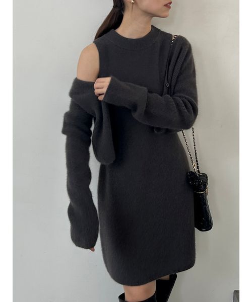 SNIDEL(スナイデル)の「ラクーン畦ショートカーディガン(カーディガン/ボレロ・レディース・ピンク/チャコールグレー/カーキ・F)」の8枚目の写真