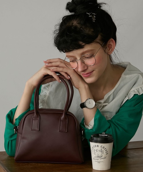 BONLECILL Marche（ボンルシールマルシェ）の「【BONLECILL Marche】2wayコンパクトボストン／ショルダーバッグ（ボストンバッグ・レディース・ブラック/グリーン/ブラウン・FREE）」の12枚目の写真