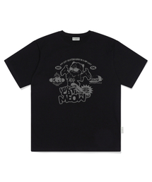 ヒップキャットニャオンプリントオーバーサイズ半袖Tシャツブラック