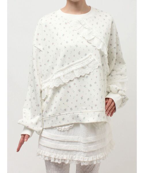 merry jenny（メリージェニー）の「flowerレーススウェット（スウェット・レディース・グレー/オフホワイト・FREE）」の4枚目の写真