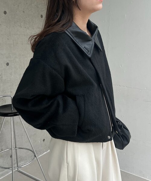 CAPRICIEUX LE'MAGE（カプリシューレマージュ）の「【2WAY】スタンドウールショートコート（その他アウター・レディース・ブラック/ベージュ・36/38）」の6枚目の写真