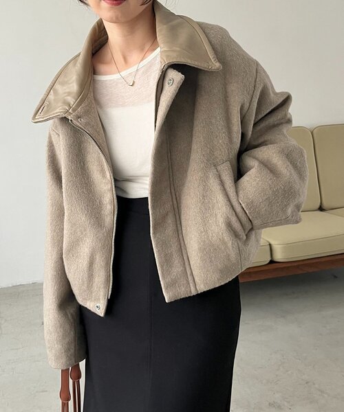 CAPRICIEUX LE'MAGE（カプリシューレマージュ）の「【2WAY】スタンドウールショートコート（その他アウター・レディース・ブラック/ベージュ・36/38）」の19枚目の写真