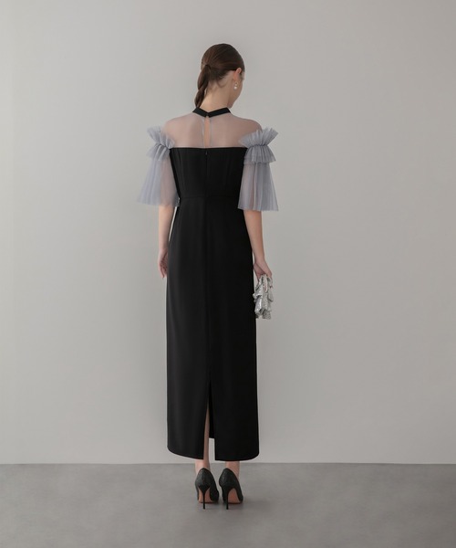 Leja(レジャ)の「【LEJA】チュールフリルショルダーシアーIラインワンピースドレス美脚効果結婚式 パーティードレス 成人式 二次会 同窓会 お呼ばれ オケージョン 20代 30代(ドレス・レディース・グレー/ブラック・MEDIUM/SMALL)」の13枚目の写真