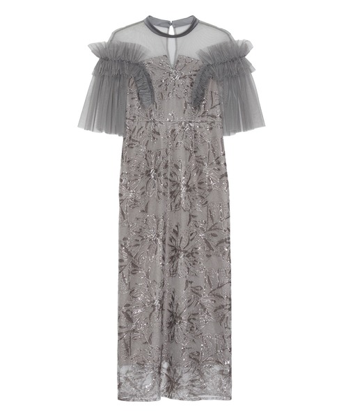 Leja(レジャ)の「【LEJA】チュールフリルショルダーシアーIラインワンピースドレス美脚効果結婚式 パーティードレス 成人式 二次会 同窓会 お呼ばれ オケージョン 20代 30代(ドレス・レディース・グレー/ブラック・MEDIUM/SMALL)」の15枚目の写真