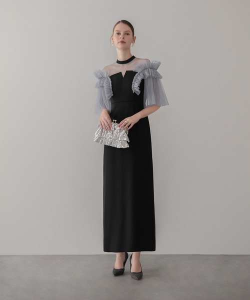 Leja(レジャ)の「【LEJA】チュールフリルショルダーシアーIラインワンピースドレス美脚効果結婚式 パーティードレス 成人式 二次会 同窓会 お呼ばれ オケージョン 20代 30代(ドレス・レディース・グレー/ブラック・MEDIUM/SMALL)」の20枚目の写真