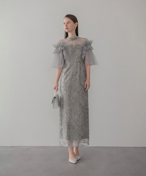 Leja(レジャ)の「【LEJA】チュールフリルショルダーシアーIラインワンピースドレス美脚効果結婚式 パーティードレス 成人式 二次会 同窓会 お呼ばれ オケージョン 20代 30代(ドレス・レディース・グレー/ブラック・MEDIUM/SMALL)」の19枚目の写真