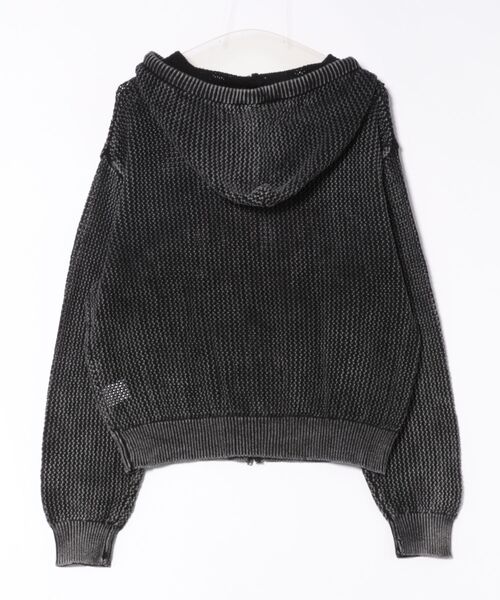 BENDER TOKYO（ベンダートウキョウ）の「ヴィンテージウォッシュ加工 ショート丈 メッシュニット ジップパーカー 透かし編み ダブルジップ【UNISEX】（パーカー・メンズ・グレー/ブラック・M/L）」の3枚目の写真