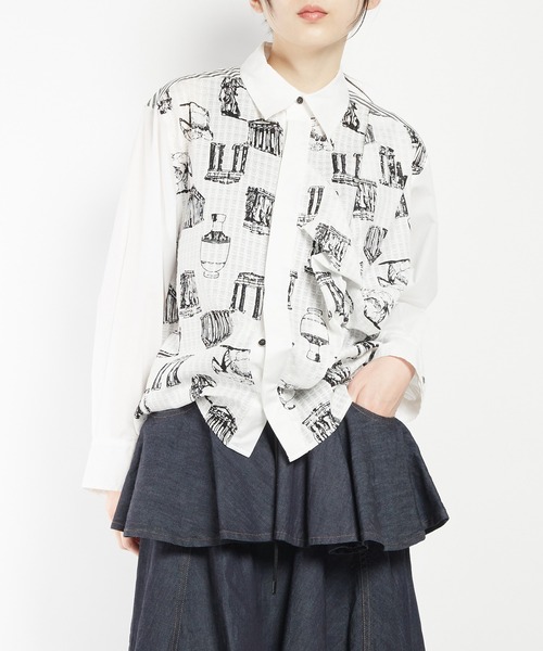 gomme（ゴム）の「パルテノンドレープシャツ（シャツ/ブラウス・レディース・グレー/ブラック/ホワイト・MEDIUM）」の2枚目の写真