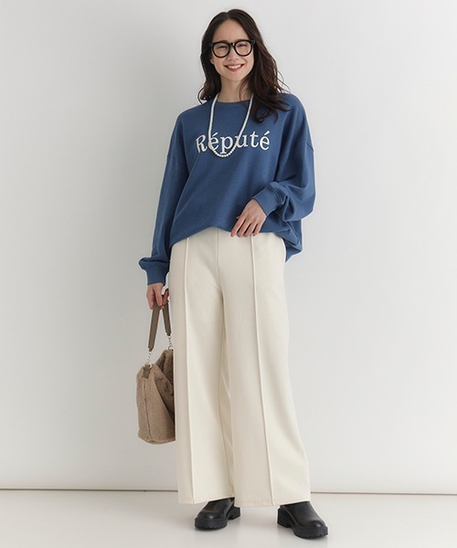 Right-on（ライトオン）の「【HONEYSUCKLE ROSE】カットジョーゼットパンツ (ゆったりシルエット シンプル おしゃれ)（その他パンツ・レディース・オフホワイト/ブラウン/ブラック・M/L/S）」の7枚目の写真