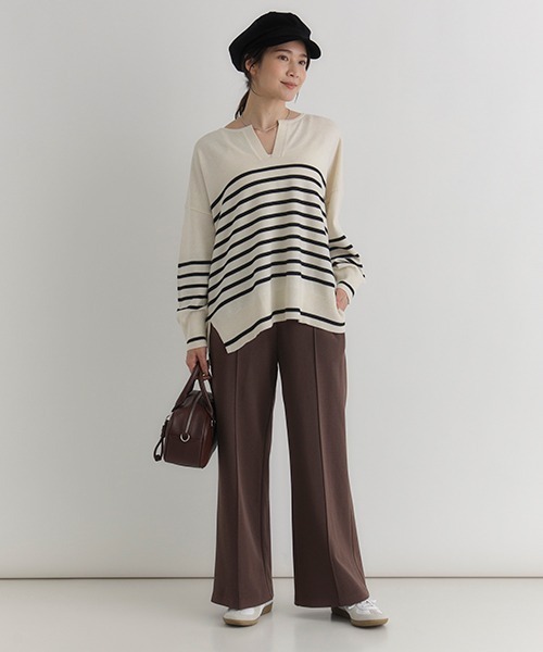 Right-on（ライトオン）の「【HONEYSUCKLE ROSE】カットジョーゼットパンツ (ゆったりシルエット シンプル おしゃれ)（その他パンツ・レディース・オフホワイト/ブラウン/ブラック・M/L/S）」の12枚目の写真