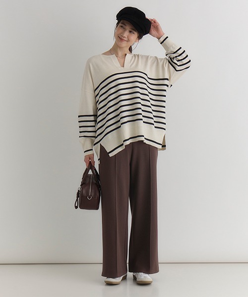 Right-on（ライトオン）の「【HONEYSUCKLE ROSE】カットジョーゼットパンツ (ゆったりシルエット シンプル おしゃれ)（その他パンツ・レディース・オフホワイト/ブラウン/ブラック・M/L/S）」の13枚目の写真