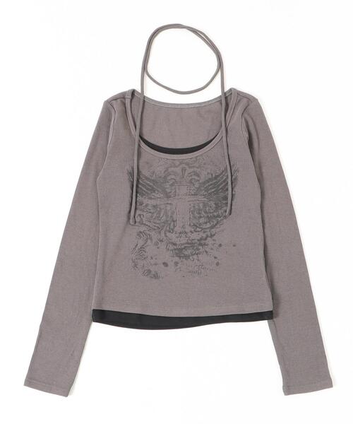 WEGO（ウィゴー）の「DISPARK/チョーカーツキレイヤードトップ（Tシャツ/カットソー・レディース・チャコールグレー/ホワイト・FREE）」の18枚目の写真