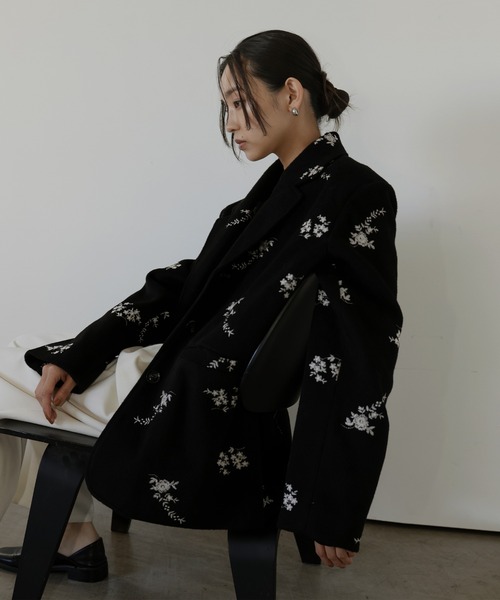 robe de chambre テーラードジャケット　ブラック　花 robe de chambre テーラードジャケット ブラック 花 robe de chambre