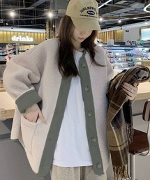 もこふわコーデュロイ切り替えボアジャケット
