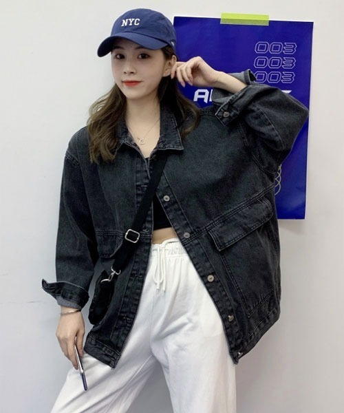urge:(アージコロン )の「【URGE:】オーバーサイズ デニム ジャケット(デニムジャケット・レディース・グレー/ブルー・SMALL/MEDIUM/LARGE/X-LARGE)」の1枚目の写真