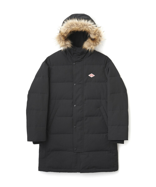 ダントン　ダウンジャケット　ロング　ファーコート　ブラック　S DANTON 黒 ファー付きロングダウンジャケット