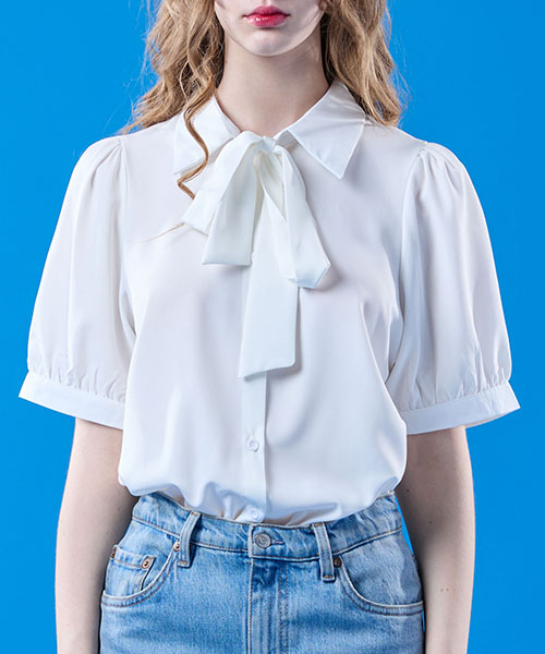 KOLEAT(コレット)の「【半袖ver.】パフリボンタイシャツエア半袖ブラウス【WHITE】KCL。(シャツ/ブラウス・レディース・その他・FREE)」の2枚目の写真
