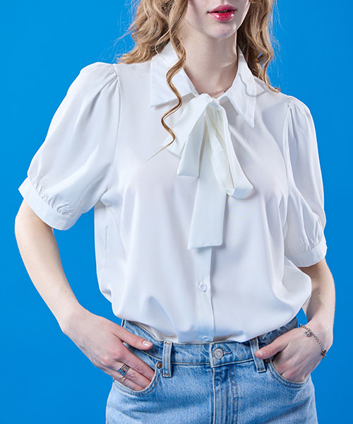 KOLEAT(コレット)の「【半袖ver.】パフリボンタイシャツエア半袖ブラウス【WHITE】KCL。(シャツ/ブラウス・レディース・その他・FREE)」の3枚目の写真
