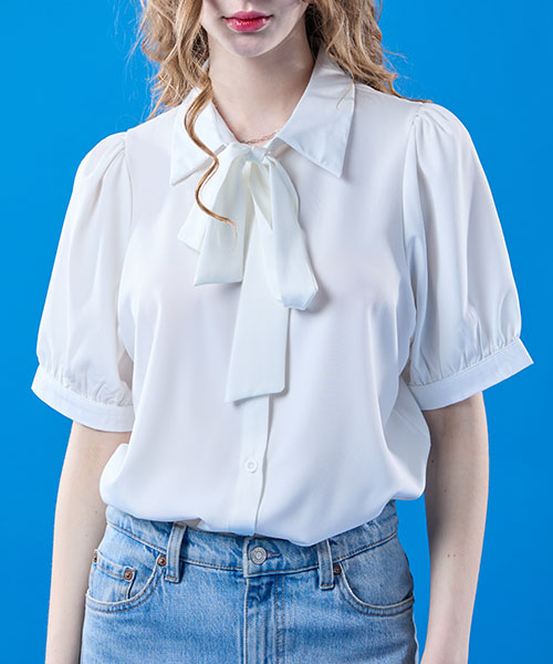 KOLEAT(コレット)の「【半袖ver.】パフリボンタイシャツエア半袖ブラウス【WHITE】KCL。(シャツ/ブラウス・レディース・その他・FREE)」の4枚目の写真