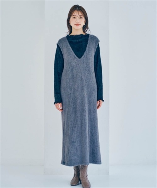 nissen（ニッセン）の「フェザーアンサンブル（ワンピース＋プチハイネックトップス）（ジャンパースカート・レディース・ホワイト×ブラック/ブラック×グレー・S/L/M/LL）」の10枚目の写真