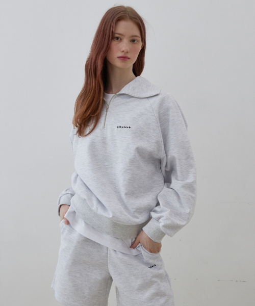 BIBYSEOB（バイバイソプ）の「[SET] ハーフジップスウェットシャツ + トレーニングショートパンツ ホワイトグレー（その他トップス・レディース・その他・FREE）」の2枚目の写真