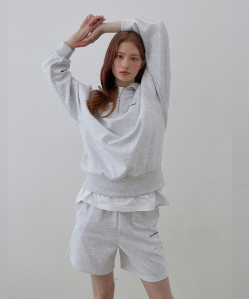 BIBYSEOB（バイバイソプ）の「[SET] ハーフジップスウェットシャツ + トレーニングショートパンツ ホワイトグレー（その他トップス・レディース・その他・FREE）」の3枚目の写真